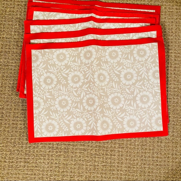 NWT 4 Fête Placemats 100% Cotton Tan, Red & White 14” x 20” - Picture 2 of 4